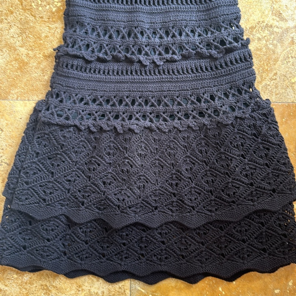 Vintage Black Crochet Halter Mini Dress - Picture 2 of 6